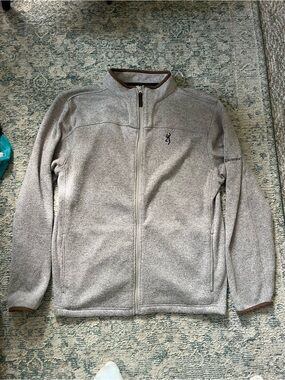 Browning Men's Light Gray Zip-Up Fleece with Brown Trim